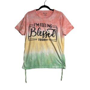 On Fire Womens 1X Shirt Feeling Blessed Adjustable Ruched Sides Tye Dye